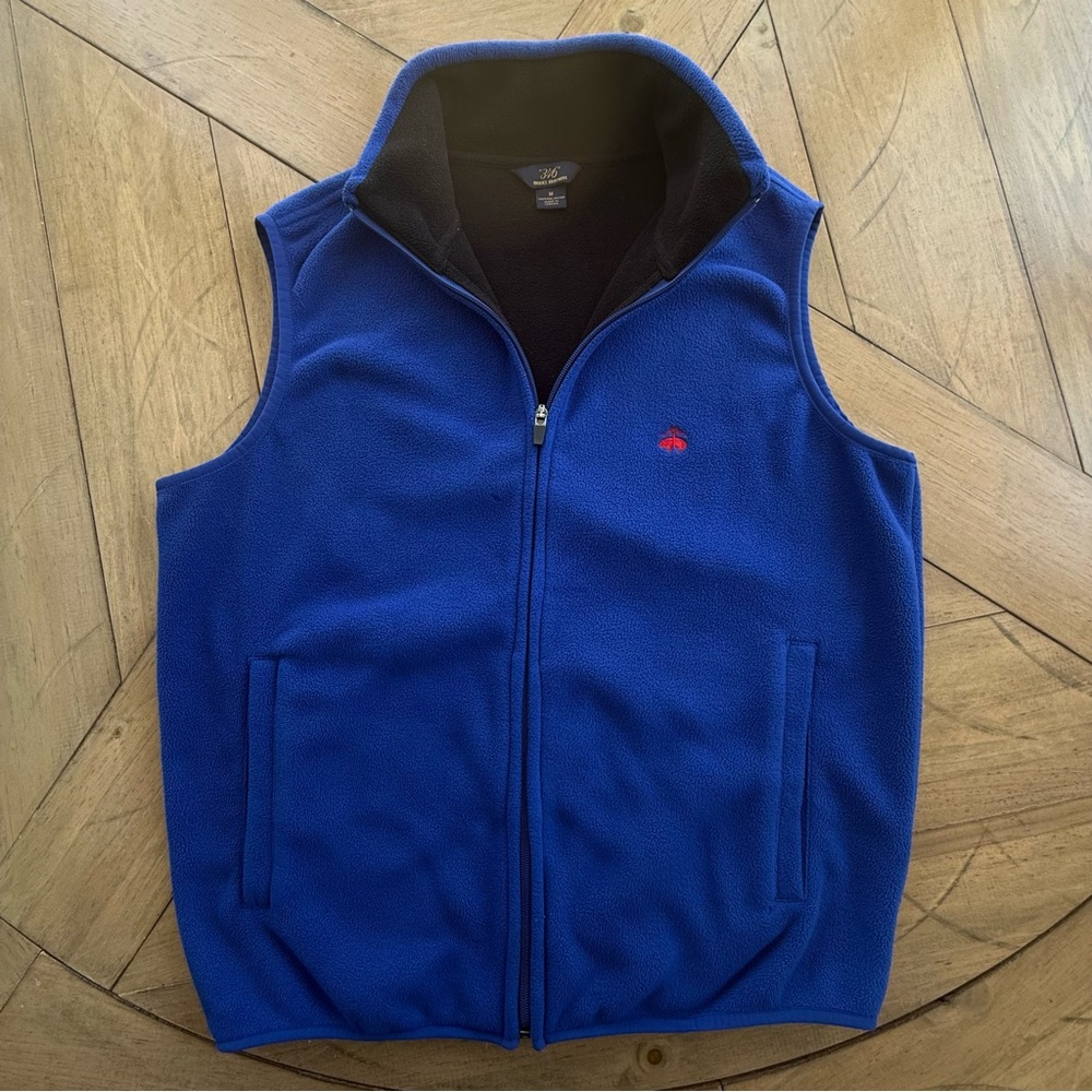 Brooks Brothers 346 Mens Fleece Vest Medium Royal Blue Full Zip Gorpcore Preppy